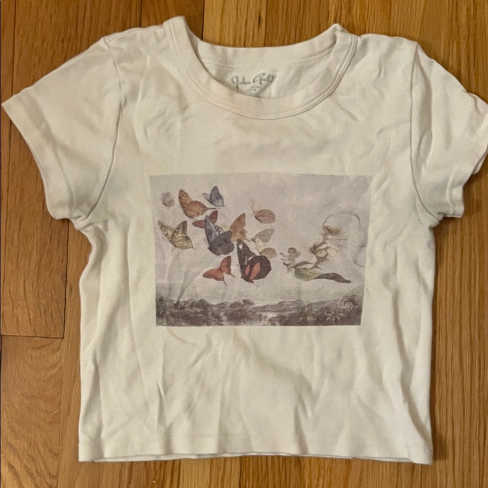 Brandy Melville Cream Tee with Butterfly Print